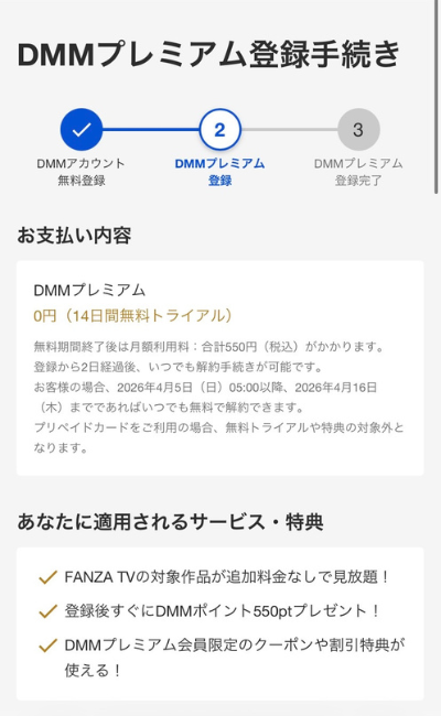 お支払い内容の確認画面